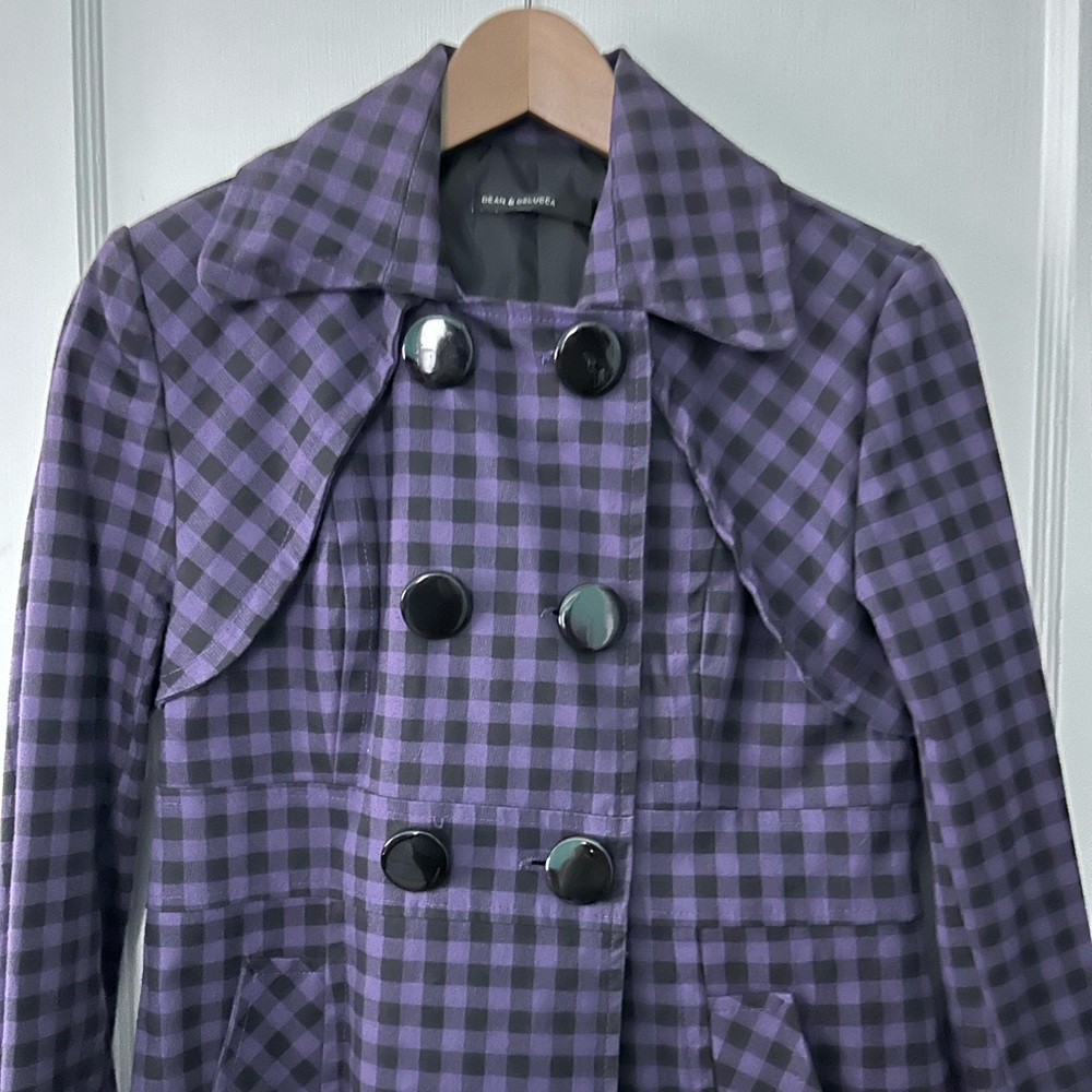 Purple and Black Checkered Swing Trench Coat